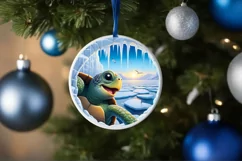 Icy Wall Turtle Round Ornament Sublimation PNG Product Image 1