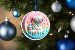 Polar Bear Pastel Round Ornament Sublimation PNG Product Image 1