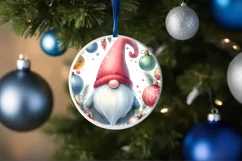 Pastel Gnome Christmas Round Ornament Sublimation PNG Product Image 4