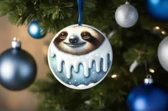 Digital Painting Winter Sloth Christmas Round Ornament Product Image 1