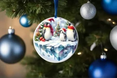 3D Penguins Winter Scene Ornament Sublimation PNG Product Image 1