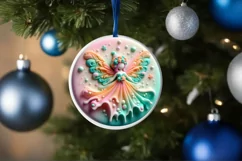 Pastel 3D Fairy Christmas Round Ornament Sublimation PNG Product Image 4