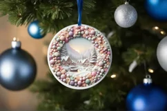 Winter Scene Digital Painting Round Ornament Sublimation PNG Product Image 4