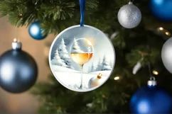 Watercolor Champaigne Christmas Round Ornament Sublimation Product Image 4