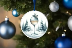 Watercolor Champaigne Christmas Round Ornament Sublimation Product Image 4