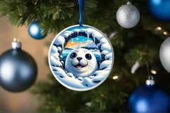 Snow Wall Seal Round Ornament Sublimation PNG Product Image 4