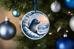 Snow Wall Seal Round Ornament Sublimation PNG Product Image 4