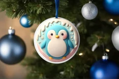 Pastel Penguin Christmas Round Ornament Sublimation PNG Product Image 4