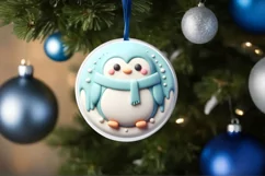 Christmas Penguin Round Ornament Sublimation PNG Product Image 1