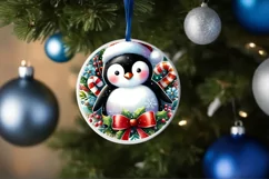 Colorful Penguin Round Ornament Sublimation PNG Product Image 1