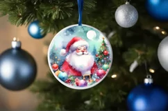 Colorful Santa Round Ornament Sublimation PNG Product Image 1