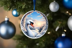 Swan in Snow Made Wall Round Ornament Sublimation PNG Product Image 4