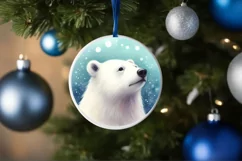 Pastel Christmas Polar Bear Round Ornament Sublimation PNG Product Image 1