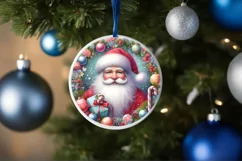 Colorful Christmas Santa Round Ornament Sublimation PNG Product Image 4