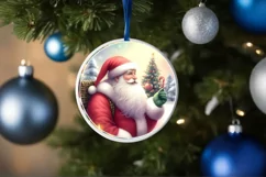 Colorful Christmas Santa Round Ornament Sublimation PNG Product Image 4