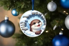 Snow Wall Otter Round Ornament Sublimation PNG Product Image 1