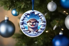 Snow Wall Otter Round Ornament Sublimation PNG Product Image 4