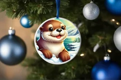 Digital Painting Round with Otter Smiling Out of Snow Made Product Image 1