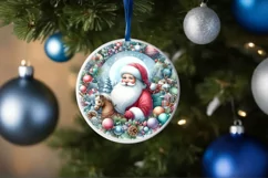 Santa with Gift Round Ornament Sublimation PNG Product Image 4