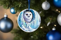 Owl in Melting Ice Wall Round Ornament Sublimation PNG Product Image 4
