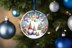Colorful Winter Gnomes Round Ornament Sublimation PNG Product Image 1
