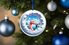 Flamingo in Snow Made Wall Round Ornament Sublimation PNG Product Image 1