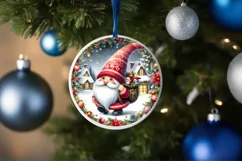 Christmas Gnome Round Ornament Sublimation PNG Product Image 1