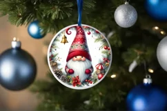 Christmas Gnome Round Ornament Sublimation PNG Product Image 4