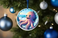Icy Wall Octopus Round Ornament Sublimation PNG Product Image 4