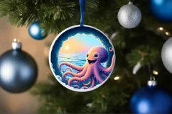 Icy Wall Octopus Round Ornament Sublimation PNG Product Image 4