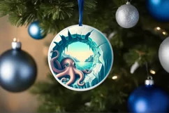 Icy Wall Octopus Round Ornament Sublimation PNG Product Image 4