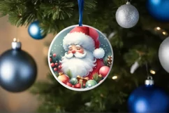 Colorful Christmas Santa Round Ornament Sublimation PNG Product Image 4