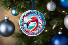 Icy Wall Flamingo Winter Round Sticker Ornament Product Image 4