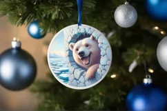 Bear in Icy Wall Round Ornament Sublimation PNG Product Image 4