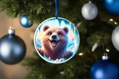Bear in Icy Wall Round Ornament Sublimation PNG Product Image 4