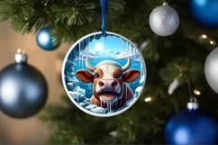 Cow in Melting Ice Wall Round Ornament Sublimation PNG Product Image 4