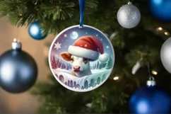 Winter Scene Cow Portrait Round Ornament Sublimation PNG Product Image 4