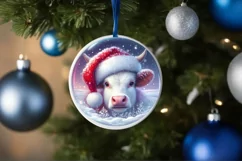 Winter Scene Cow Portrait Round Ornament Sublimation PNG Product Image 4