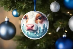 Winter Scene Cow Portrait Round Ornament Sublimation PNG Product Image 4