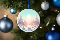 Winter Scene Digital Painting Round Ornament Sublimation Product Image 1