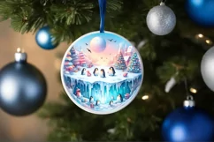Winter Scene with Penguins Christmas Ornament Sublimation Product Image 4