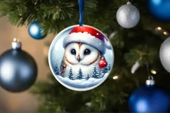 Winter Scene Owl Portrait Round Ornament Sublimation PNG Product Image 4