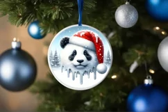 Winter Scene Panda Portrait Round Ornament Sublimation PNG Product Image 4