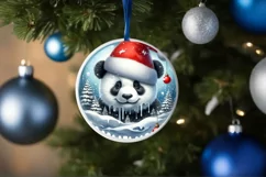Winter Scene Panda Portrait Round Ornament Sublimation PNG Product Image 4