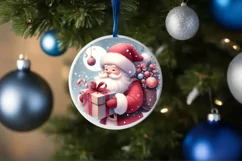 Colorful Christmas Santa Round Ornament Sublimation PNG Product Image 1