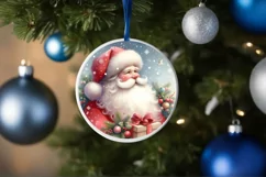 Colorful Christmas Santa Round Ornament Sublimation PNG Product Image 4