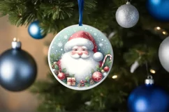 Colorful Christmas Santa Round Ornament Sublimation PNG Product Image 1