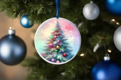 Christmas Tree Round Ornament Sublimation PNG Product Image 4