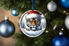 Winter Scene Tiger Portrait with Santa Hat Sublimation PNG Product Image 3