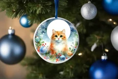 Colorful Christmas Cat Round Ornament Sublimation PNG Product Image 1